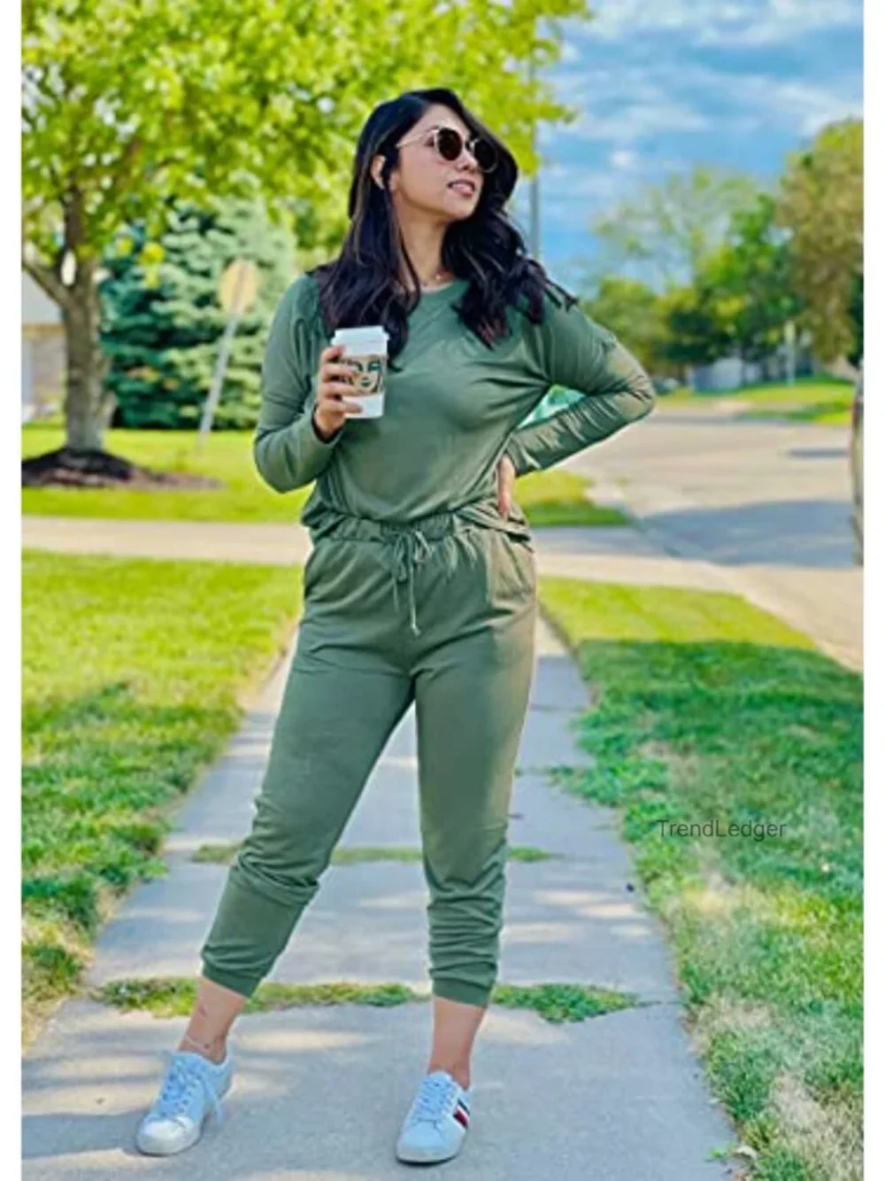 2 Piece Lounge Set Women Tracksuit Jogger Sweatsuit Long Sleeve High Waist